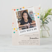 シンプル14歳の誕生日招待状ガールオレンジ写真 招待状 (スタンド正面)