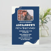 シンプル14歳の誕生日招待状Boy Photo Navy 招待状 (スタンド正面)