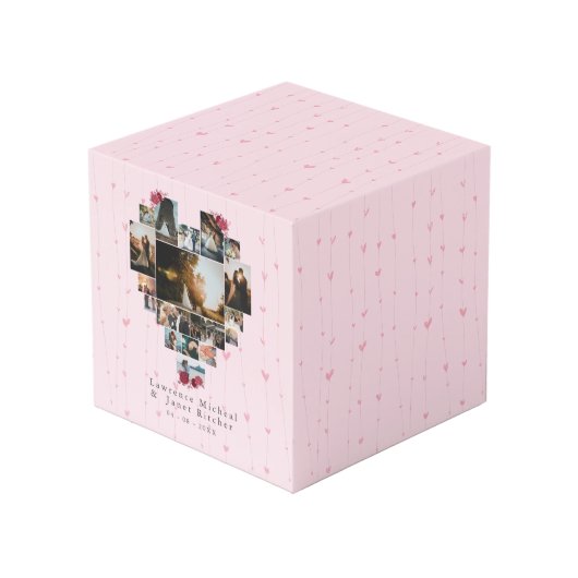 シンプル18ハート型フォトコラージュカップルのギフト フォトキューブ (正面アングル)
