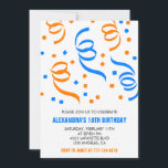 シンプル18歳の誕生日招待状紙吹雪 招待状<br><div class="desc">シンプル18歳の誕生日招待状紙吹雪青い書道タイポグラフィマイルストーンクラシックエレガントカラフルフェミニンお祝い</div>