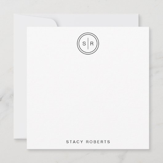 シンプル2イニシャルサークモノグラムのスクエア ノートカード (正面)