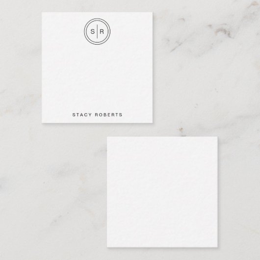 シンプル2イニシャルサークモノグラムのスクエア ノートカード (正面/裏面)