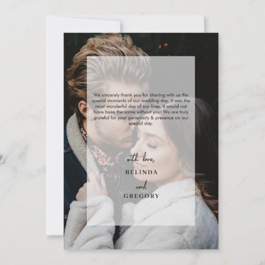 シンプル2エレガントフォトオーバーレイスクリプ結婚ト サンキューカード (裏面)