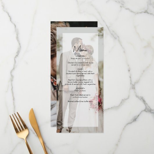 シンプル2エレガントフォトオーバーレイスクリプ結婚ト メニュー (正面/裏面インサイチュ)