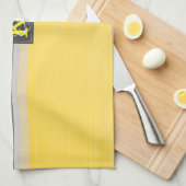 シンプル2トーンイエローとグレーイニシャルモノグラム キッチンタオル (四つ折り)