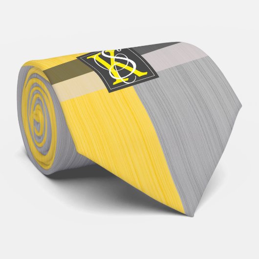 シンプル2トーンイエローとグレーイニシャルモノグラム ネクタイ (ロール)
