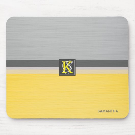 シンプル2トーンイエローとグレーイニシャルモノグラム マウスパッド (正面)