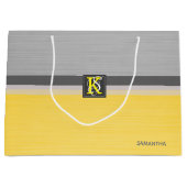 シンプル2トーンイエローとグレーイニシャルモノグラム ラージペーパーバッグ (正面)