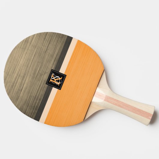 シンプル2トーンオレンジとセピアイニシャルモノグラム 卓球ラケット (横)