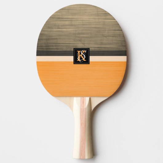 シンプル2トーンオレンジとセピアイニシャルモノグラム 卓球ラケット (正面)