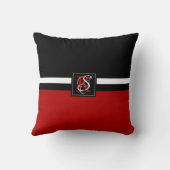 シンプル2トーンブラックとレッドイニシャルモノグラム クッション (裏面)