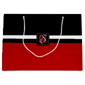 シンプル2トーンブラックとレッドイニシャルモノグラム ラージペーパーバッグ (正面)