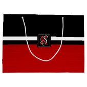 シンプル2トーンブラックとレッドイニシャルモノグラム ラージペーパーバッグ (裏面)