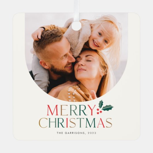 シンプル2フォトアーチメリーカラフルクリスマス メタルオーナメント (正面)