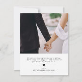 シンプル2フォトタイポグラフィハートメッセー結婚ジ サンキューカード (裏面)