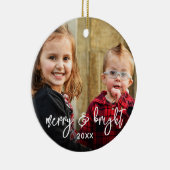 シンプル2フォトメリークリスマスホリデー名モダン セラミックオーナメント (右)