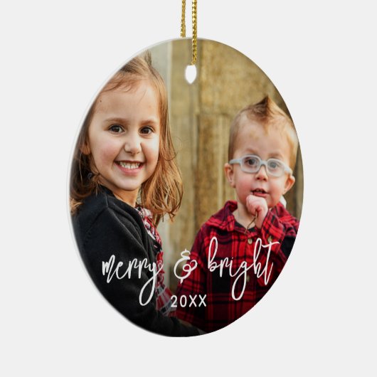 シンプル2フォトメリークリスマスホリデー名モダン セラミックオーナメント (右)
