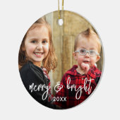 シンプル2フォトメリークリスマスホリデー名モダン セラミックオーナメント (左)