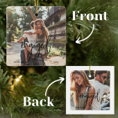 シンプル2モダン枚の写真初めてのクリスマス婚約した セラミックオーナメント