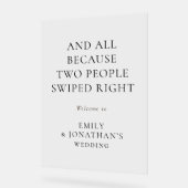 シンプル2人が右へスワイプ歓迎結婚 アクリルサイン (傾斜)