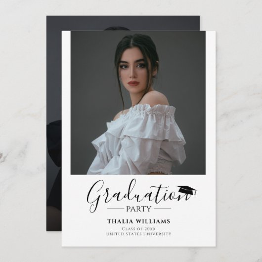 シンプル2写モダン真の卒業式 招待状 (正面/裏面)