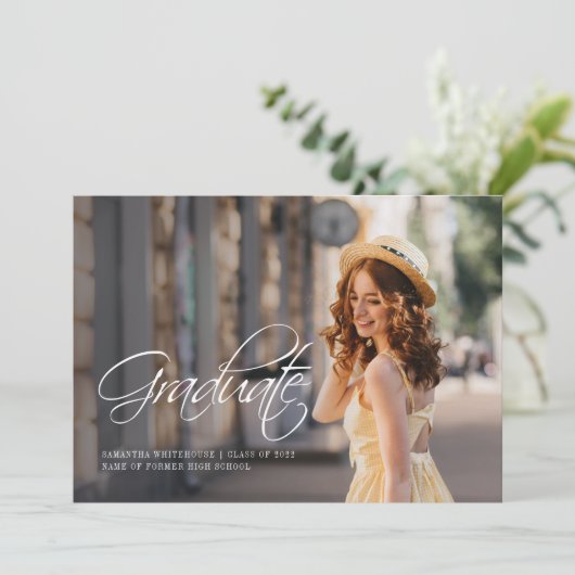 シンプル2写モダン真の卒業発表 案内状 (スタンド正面)