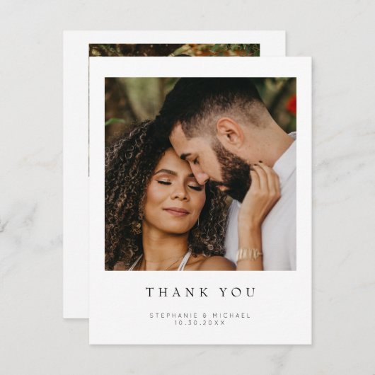 シンプル2写モダン真の結婚サンキューカード サンキューカード (正面/裏面)