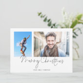 シンプル2写真コラージュ名メリークリスマス シーズンカード (スタンド正面)