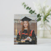 シンプル2写真金ゴールドタッセル卒業発表 ポストカード (スタンド正面)
