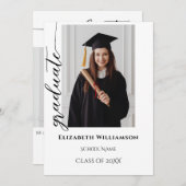 シンプル2写真黒書道台本卒業 案内状 (正面/裏面)