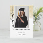 シンプル2写真黒金ゴールド書道卒業 案内状 (スタンド正面)