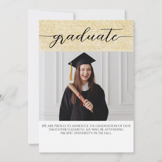 シンプル2写真黒金ゴールド書道卒業 案内状 (裏面)