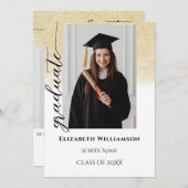 シンプル2写真黒金ゴールド書道卒業 案内状 (正面/裏面)