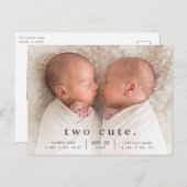 シンプル2匹かわいい双子の誕生発表 ポストカード (正面/裏面)