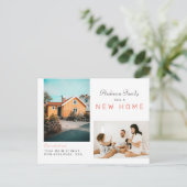 シンプル2家族の写真の新しいホーム移動|赤 案内ポストカード (スタンド正面)