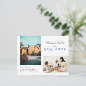 シンプル2家族の写真の新しいホーム移動|青 案内ポストカード (スタンド正面)