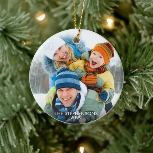シンプル2枚の写真の名前(年) セラミックオーナメント (ツリー)