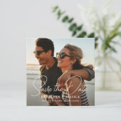 シンプル2枚の写真の書道結婚式の日付を保存 (スタンド正面)