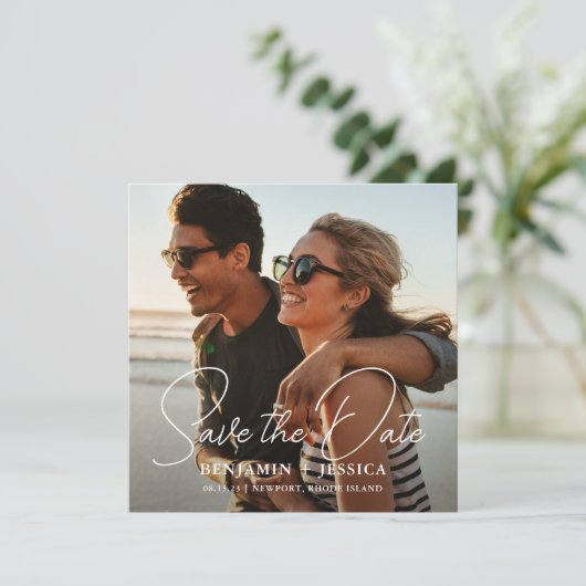 シンプル2枚の写真の書道結婚式の日付を保存 (スタンド正面)