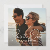 シンプル2枚の写真の書道結婚式の日付を保存 (正面)