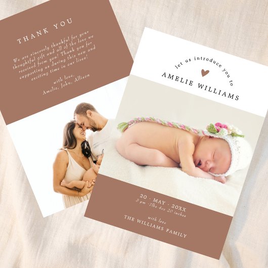 シンプル2枚エレガントの写真新生児 案内状