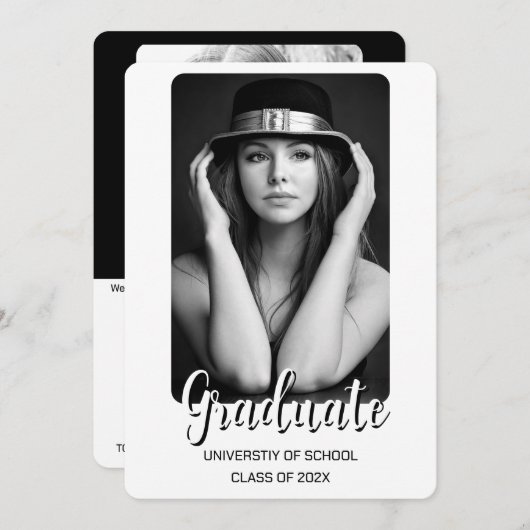 シンプル2枚フォト卒業招待状 招待状 (正面/裏面)