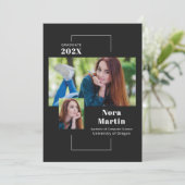 シンプル2枚フォト卒業白黒白 案内状 (スタンド正面)