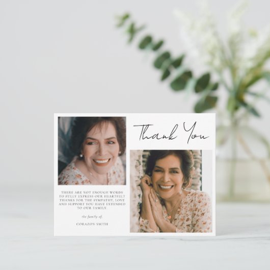 シンプル2枚フォト悔やみや弔慰葬儀 ポストカード (スタンド正面)