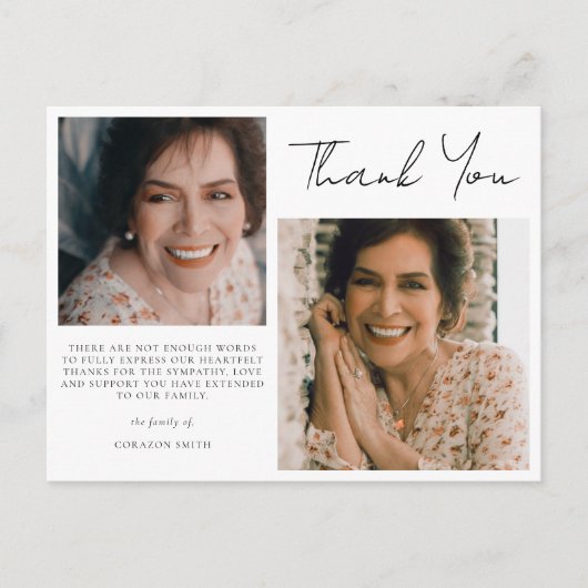 シンプル2枚フォト悔やみや弔慰葬儀 ポストカード (正面)