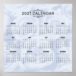 シンプル2021年カレンダーの白フローラ ポスター