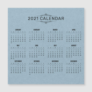 シンプル2021年カレンダーの青い紙   マグネットカード