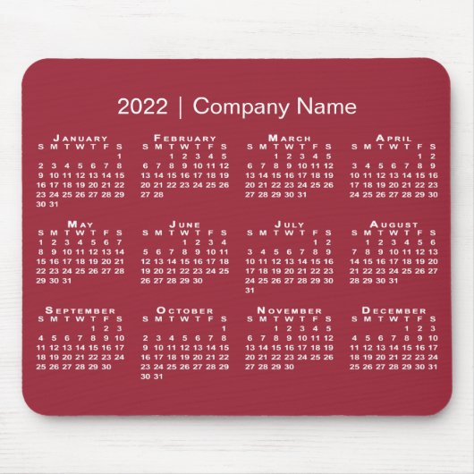 シンプル2022年カレンダー会社名Burgundy Red マウスパッド (正面)