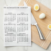 シンプル2023年カレンダー家族の写真名白ブラック キッチンタオル (四つ折り)