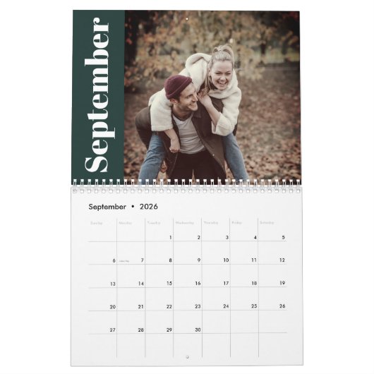 シンプル2024ファミモダンリのフォトグカスタムリーン カレンダー (9月 2026)